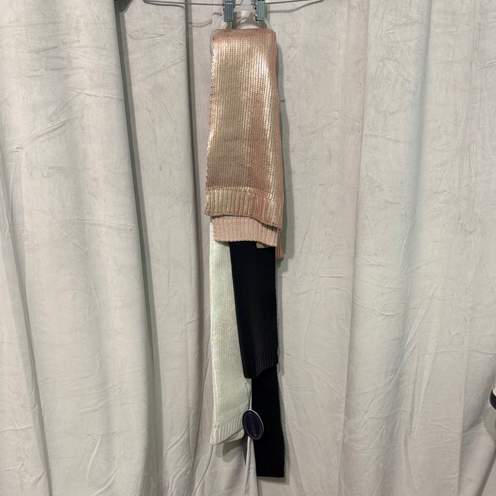 Chic Metallic and Black Knit Scarf Set of 3